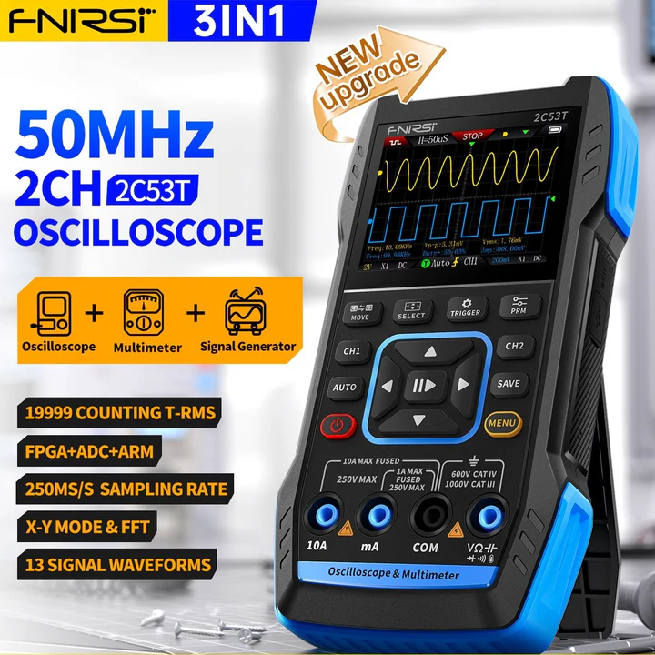 FNIRSI 2C53T Osciloscopio Multímetro Generador de Señal - Imagen 7